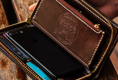 Handmade leather Acalanatha biker wallet clutch zip long wallet black leather men phone
