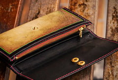 Handmade leather Beauty biker wallet clutch long wallet brown leather men Tooled