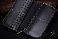 Handmade leather biker trucker Chinese carp wallet leather chain men Black Tooled wallet - EverHandmade