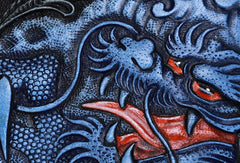 Handmade leather biker trucker Chinese Dragon wallet leather chain men Black Tooled wallet - EverHandmade