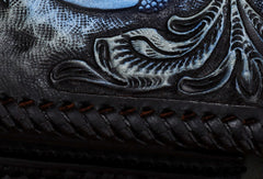Handmade leather biker trucker Chinese Dragon wallet leather chain men Black Tooled wallet - EverHandmade