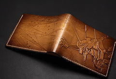Handmade EVANGELION EVE carved leather custom billfold wallet for men gamers