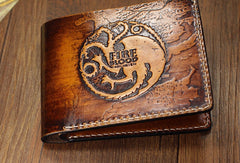 Handmade Game-of-Thrones carved leather custom billfold wallet for men gamers
