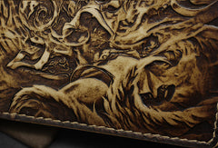 Handmade League of Legends LOL Ahri-the-Nine-Tailed-Fox carved leather custom billfold wallet for men gamers