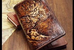 Handmade League of Legends LOL Rengar carved leather custom long wallet for men gamers - EverHandmade