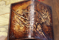 Handmade League of Legends LOL Rengar carved leather custom long wallet for men gamers - EverHandmade