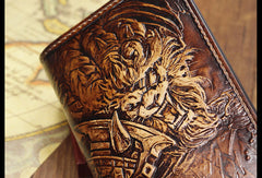 Handmade League of Legends LOL Rengar carved leather custom long wallet for men gamers
