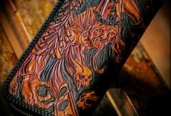 Handmade leather black&White biker wallet clutch zip long wallet brown leather men Tooled