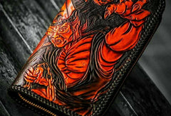 Handmade leather black&White biker wallet clutch zip long wallet brown leather men Tooled