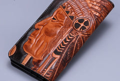 Handmade leather Indian eagle dark brown wallet leather men clutch Tooled wallet
