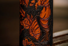 Handmade leather black&White biker wallet clutch zip long wallet brown leather men Tooled