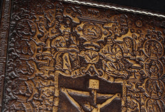 Handmade cross Christ vintage brown leather hand painted dyed notebook/travel book/diary/journal