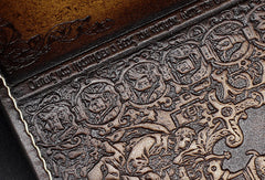 Handmade cross Christ vintage brown leather hand painted dyed notebook/travel book/diary/journal