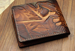 Handmade League of Legends LOL Twisted Fate carved leather custom billfold wallet for men gamers - EverHandmade