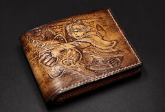 Handmade League of Legends LOL Ezreal carved leather custom billfold wallet for men gamers