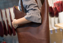 Handmade Leather vintage Large tote bag coffee brown for women leather shoulder bag - EverHandmade