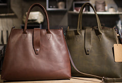 Handmade Leather big handbag dark green brown for women leather shoulder bag