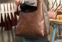 Handmade Leather vintage Large tote bags coffee for women leather shoulder bag - EverHandmade