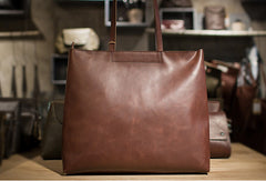 Handmade Leather Big Large tote bag dark green coffee brown for women leather shoulder bag - EverHandmade