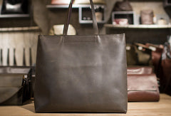 Handmade Leather Big Large tote bag dark green coffee brown for women leather shoulder bag - EverHandmade