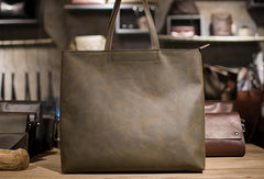 Handmade Leather Big Large tote bag dark green coffee brown for women leather shoulder bag - EverHandmade
