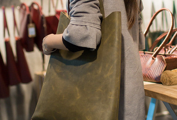 handmade leather tote bag