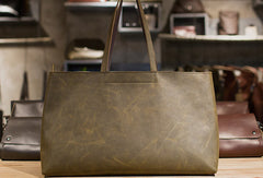 Handmade Leather vintage Big Large tote bag dark green for women leather shoulder bag
