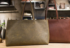 Handmade Leather vintage Big Large tote bag dark green for women leather shoulder bag - EverHandmade