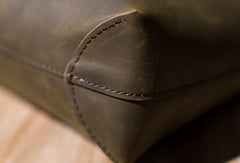 Handmade Leather Big Large tote bag dark green coffee brown for women leather shoulder bag - EverHandmade
