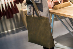 Handmade Leather Big Large tote bag dark green coffee brown for women leather shoulder bag - EverHandmade