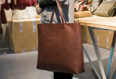 Handmade Leather Big Large tote bag dark green coffee brown for women leather shoulder bag - EverHandmade