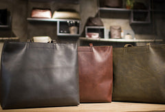 Handmade Leather Big Large tote bag dark green coffee brown for women leather shoulder bag - EverHandmade