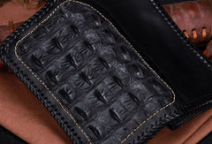 Handmade leather alligator skin long biker trucker wallet leather clutch men Black Tooled wallet - EverHandmade