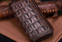 Handmade leather alligator skin long biker trucker wallet leather clutch men Black Tooled wallet - EverHandmade