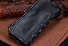 Handmade leather alligator skin long biker trucker wallet leather clutch men Black Tooled wallet - EverHandmade