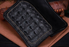 Handmade leather alligator skin long biker trucker wallet leather clutch men Black Tooled wallet - EverHandmade