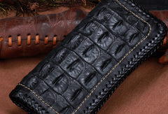 Handmade leather alligator skin long biker trucker wallet leather clutch men Black Tooled wallet - EverHandmade