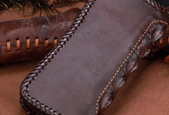 Handmade leather alligator skin long biker trucker wallet leather clutch men Black Tooled wallet - EverHandmade