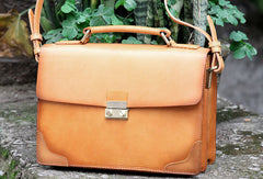 Handmade vintage womens leather messenger bag beige shoulder bags for women