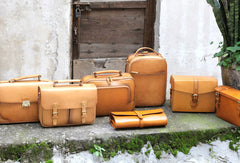 Handmade vintage womens leather messenger bag beige shoulder bags for women