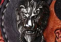 Handmade leather Long biker trucker wallet leather chain men Black Carved Tooled wallet