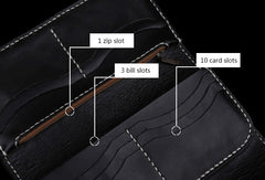 Handmade leather Long biker trucker wallet leather chain men Black Carved Tooled wallet