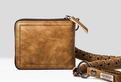 Leather biker billfold trucker wallet leather chain men Black Red long wallet - EverHandmade