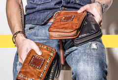 Handmade long wallet rivet leather men phone clutch vintage wallet for men