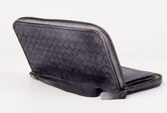 Handmade braided long wallet leather men phone zip clutch vintage wallet for men