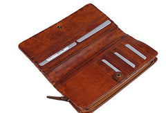 Handmade long wallet leather men rivet clutch vintage wallet for men