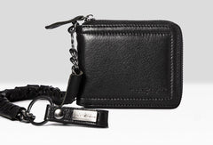 Leather biker billfold trucker wallet leather chain men Black Red long wallet - EverHandmade