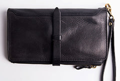 Handmade folded long wallet leather men phone zip clutch vintage wallet for men