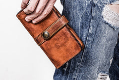 Cool Leather Mens Long Wallets Vintage Brown Bifold Long Wallets for Men