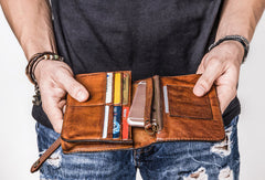 brown leather mens wallet Cool Wallets for Men Leather Wallet with Buckle Leather Bifold Wallet Mens Long Wallets for Men